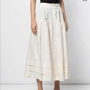 NWT Breezy Ulla Johnson ivory button-front skirt with pockets & pleated details